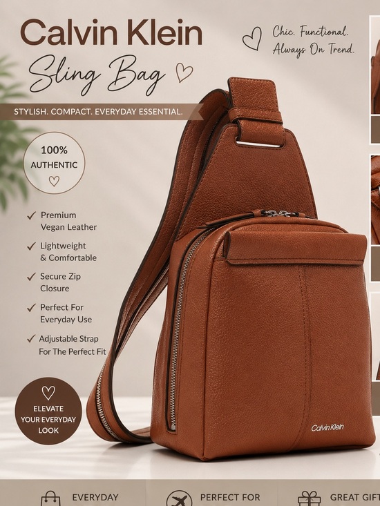 Calvin Klein Handbags - Calvin Klein Tan Leather Sling Pack